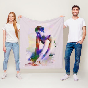 Pink Ballerina Watercolor Contemporary Art Fleece Blanket