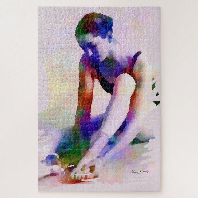 Pink Ballerina Watercolor Contemporary Art Jigsaw Puzzle (Vertical)