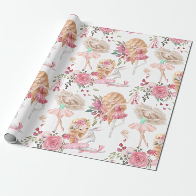 Pink Ballerina Wrapping Paper (Unrolled)