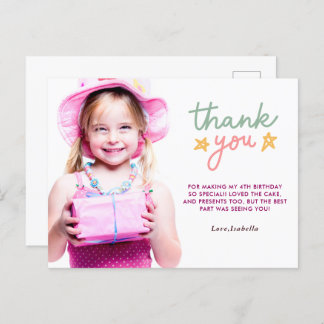 Pink Ballet Birthday Party thank you postcard