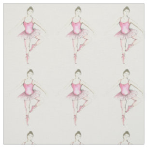 Pink Ballet Dancer Tutu Watercolor Ballerinas Fabric