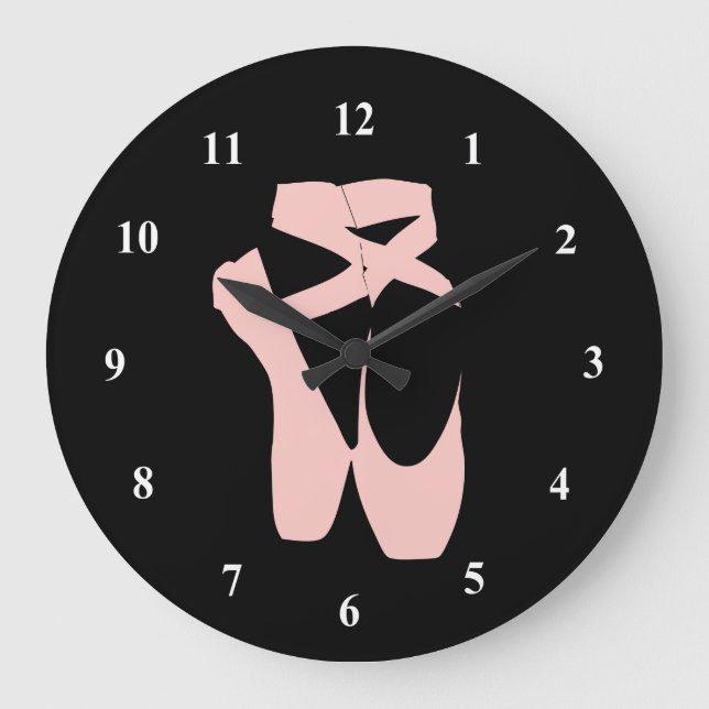 Pink ballet pointe shoes large clock (Front)