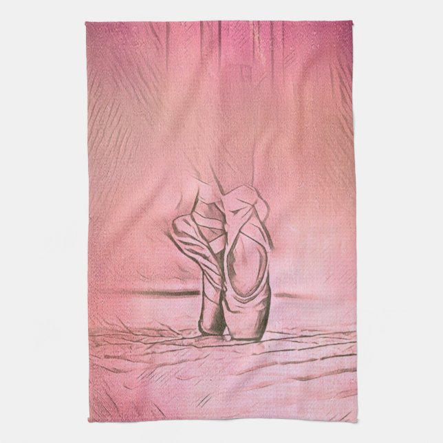 Pink Ballet Shoes on Pointe Tea Towel (Vertical)