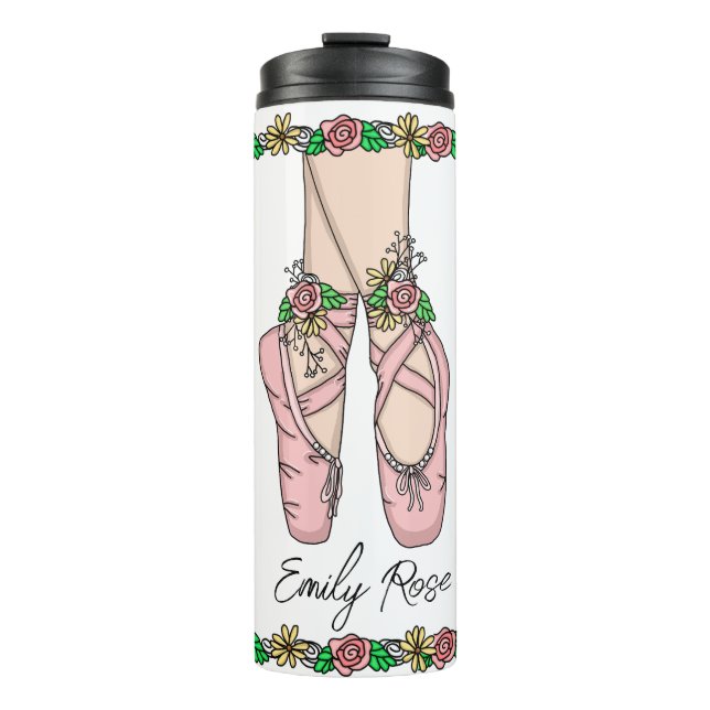 Pink Ballet Shoes Personalised Thermal Tumbler (Front)