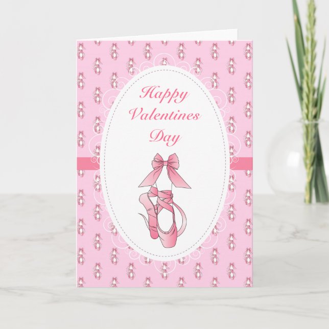 Pink Ballet Shoes Valentines Holiday Card (Front)