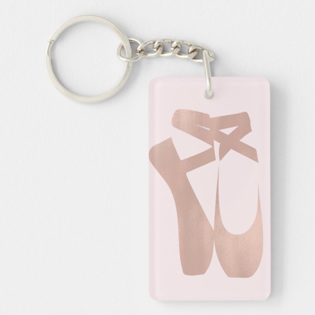 Pink Ballet Slippers Ballerina Rose Gold Chic Key Ring (Front)