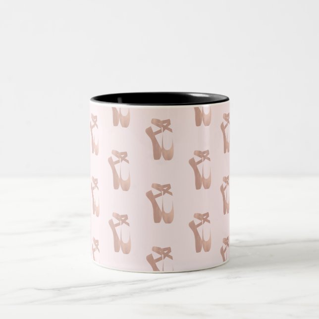Pink Ballet Slippers Ballerina Rose Gold Two-Tone Coffee Mug (Center)