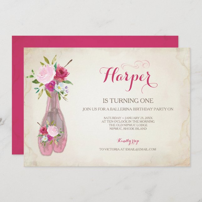 Pink Ballet Slippers Invitation (Front/Back)