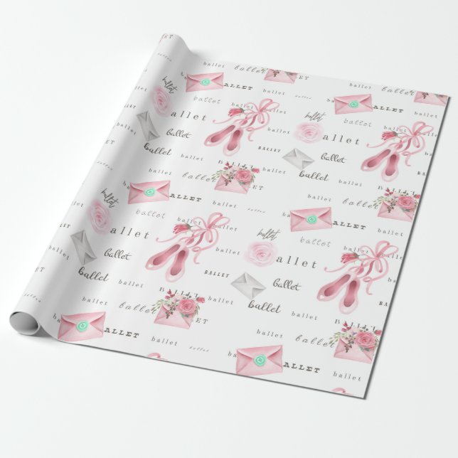 Pink Ballet Slippers Wrapping Paper (Unrolled)