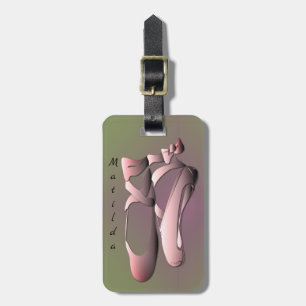 Pink Ballet Toe Shoes w/Address on Plum Moss Luggage Tag