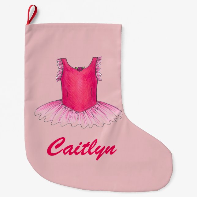 Pink Ballet Tutu Ballerina Dance Teacher Recital Large Christmas Stocking (Front)
