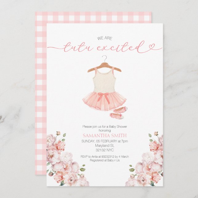 Pink Ballet Tutu Excited Baby Shower invitation (Front/Back)