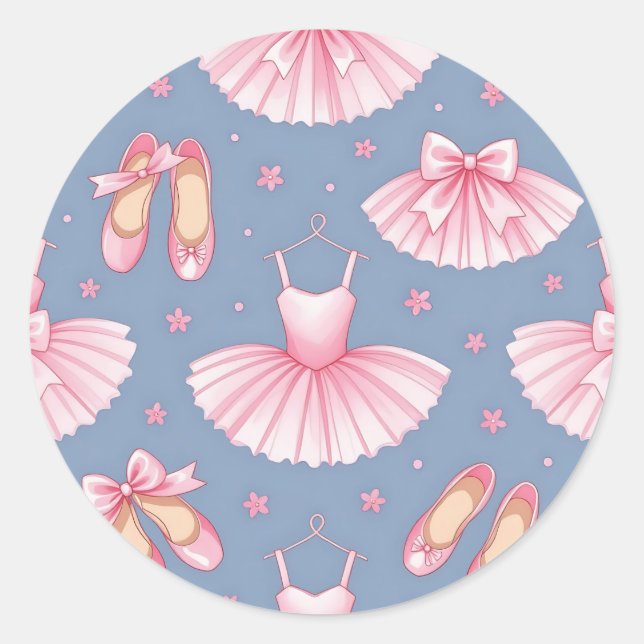 Pink Ballet Tutu Pattern Classic Round Sticker (Front)