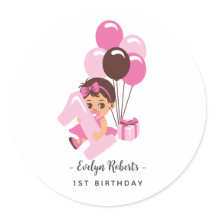 Pink Balloon Baby Girl First Birthday