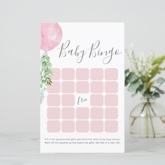 Pink Balloon Baby Shower Bingo Game (Standing Front)