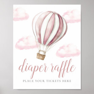 Pink Balloon Baby Shower Diaper Raffle Sign