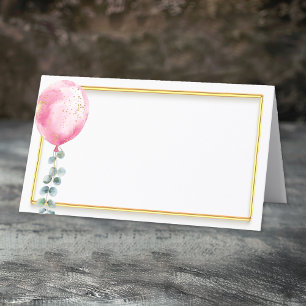 Pink Balloon Baby Shower Place Card Gold Frame