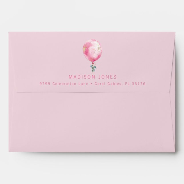 Pink Balloon Baby Shower Return Address Envelope (Back (Top Flap))