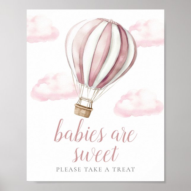 Pink Balloon Baby Shower Sweet Favors Sign (Front)