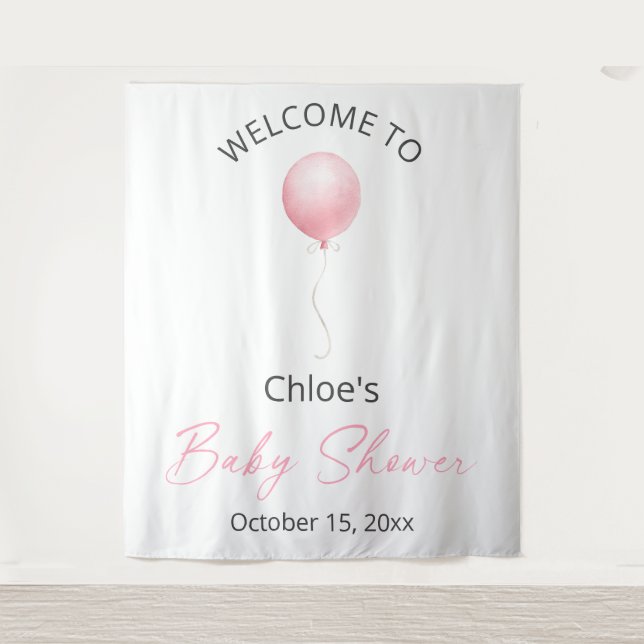 Pink Balloon Baby Shower Tapestry (Front)