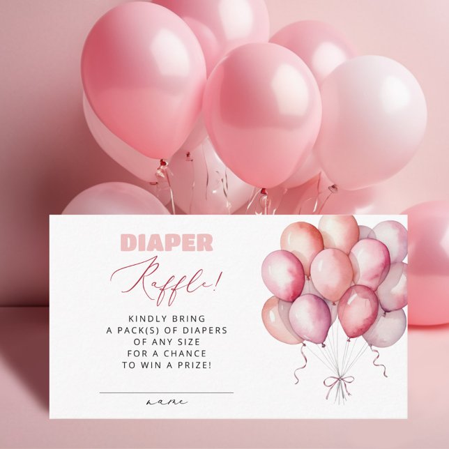Pink Balloon Bear Diaper Raffle Girl Baby Shower Enclosure Card (Creator Uploaded)