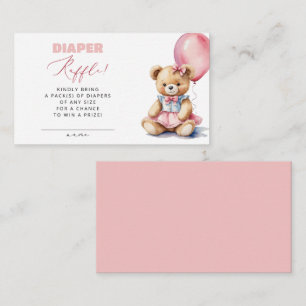 Pink Balloon Bear Diaper Raffle Girl Baby Shower Enclosure Card