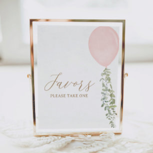 Pink Balloon Birthday Favours Sign