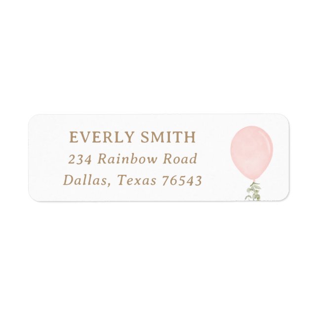 Pink Balloon Birthday Return Address Label (Front)