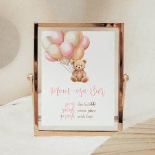 Pink Balloon Boho Bear Baby Shower Mum Osa Bar Poster