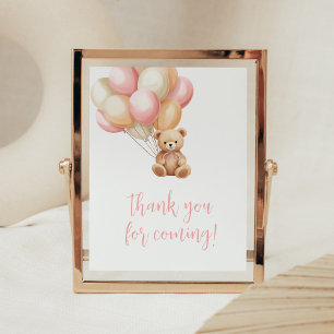 Pink Balloon Boho Bear Thank you for Coming Poster