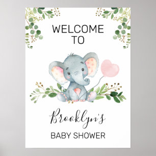 Pink Balloon Elephant Baby Shower Welcome Sign