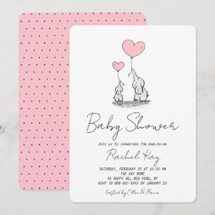 Pink Balloon Elephant Newborn Girl Baby Shower Invitation