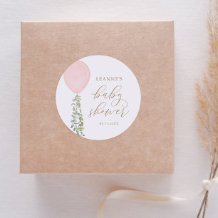 Pink Balloon Eucalyptus Baby Shower Classic Round Sticker