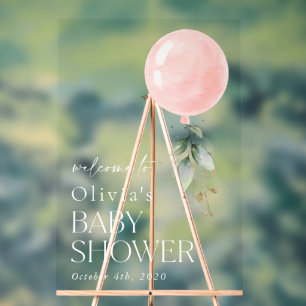 Pink Balloon, Eucalyptus, Baby Shower Welcome Acrylic Sign