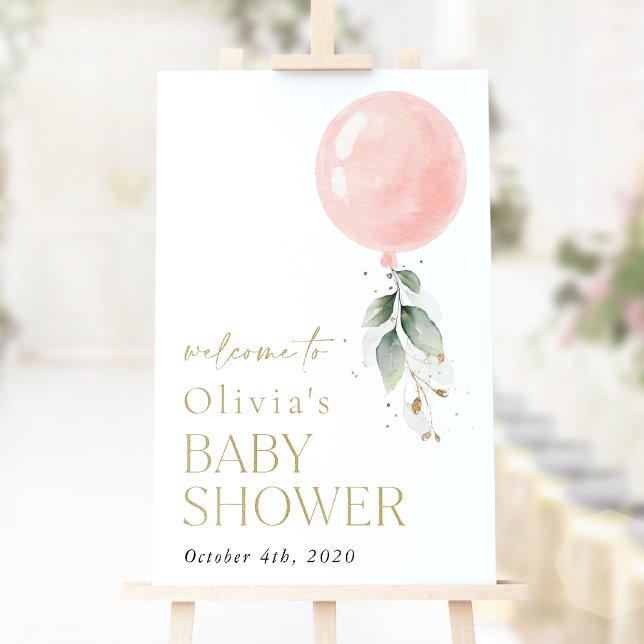 Pink Balloon, Eucalyptus, Baby Shower Welcome Poster (Creator Uploaded)