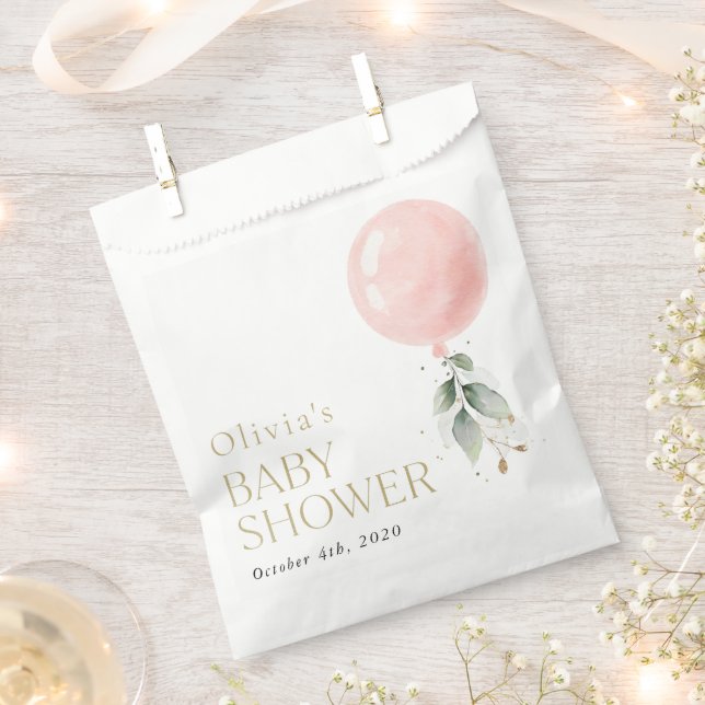Pink Balloon, Eucalyptus, Greenery, Baby Shower Favour Bag (Clipped)