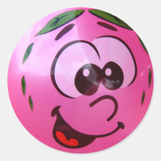 Pink balloon face classic round sticker (Front)