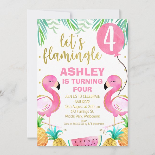 Pink Balloon Flamingo Any Age Birthday Invitation (Front)
