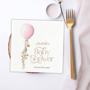 Pink Balloon Floral Girl Baby Shower Theme Paper Napkin
