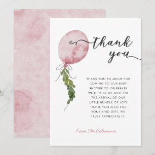 Pink Balloon Garland Baby Shower  Thank You Card