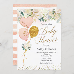 Pink Balloon Girl Baby Shower Invitation