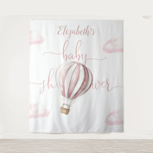 Pink Balloon Girl Baby Shower Photo Backdrop Tapestry