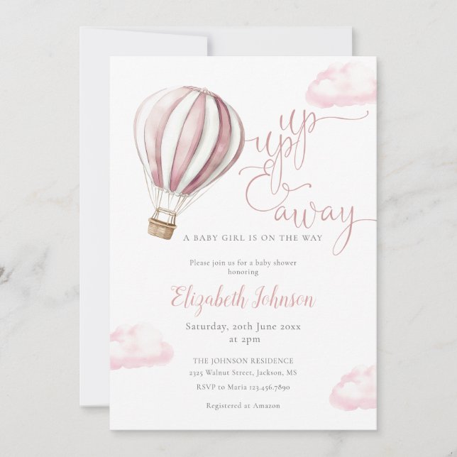 Pink Balloon Girl QR Code Photo Baby Shower Invitation (Front)