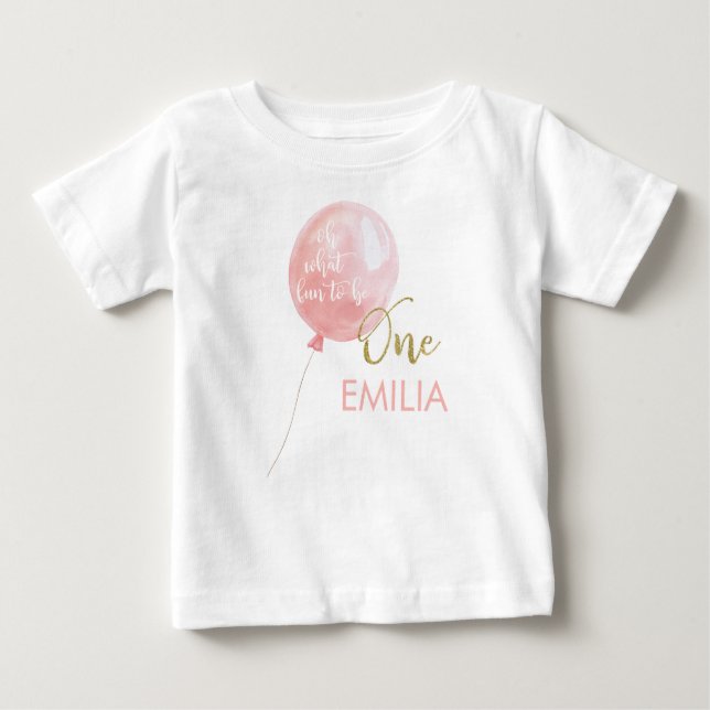 Pink Balloon Gold Glitter One 1st Birthday  Baby T-Shirt (Front)