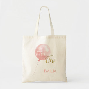 Pink Balloon Gold Glitter One 1st Birthday Tote  Bag