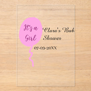 Pink balloon it's a girl baby shower add name date acrylic invitations