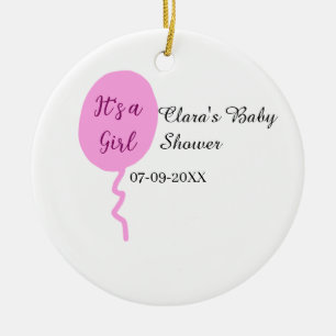 Pink balloon it's a girl baby shower add name date ceramic ornament