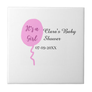 Pink balloon it's a girl baby shower add name date ceramic tile