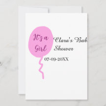 Pink balloon it's a girl baby shower add name date