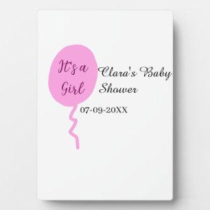 Pink balloon it's a girl baby shower add name date plaque